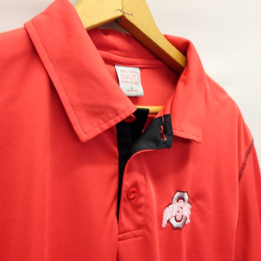 Ohio State Buckeyes OSU Varsity Button Red Polo Golf Shirt Red Men's L
